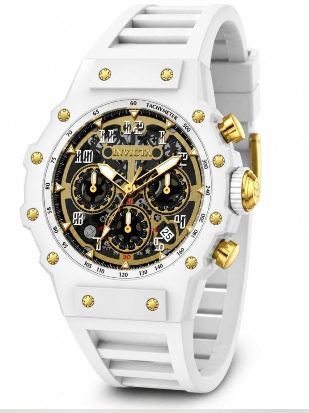 Invicta Racing White and Gold Multi-Function Chronograph Watch